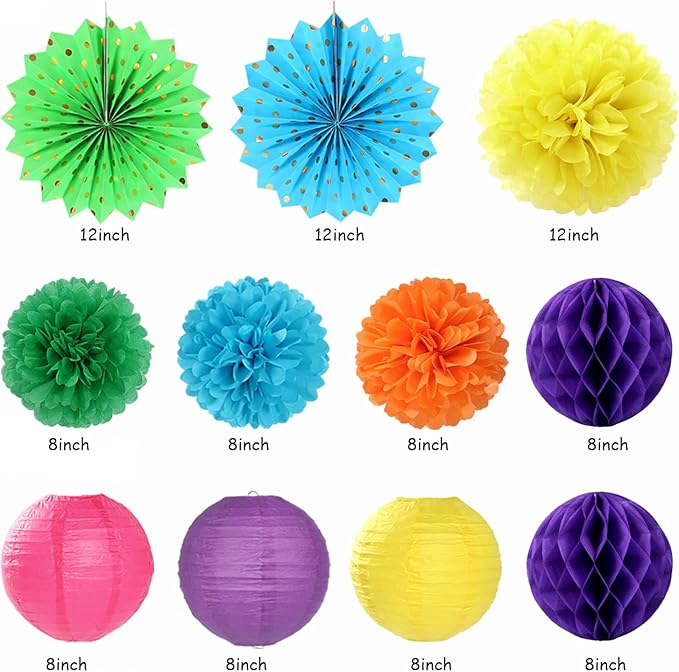 Rainbow Friends Colorful Birthday Party-decorations - 21pcs Girls Boys Happy Banner Garland, Paper Streamers Lanterns,Flower Tissue Pom Poms Fan Supplies,Wall Backdrop Decor Huglony