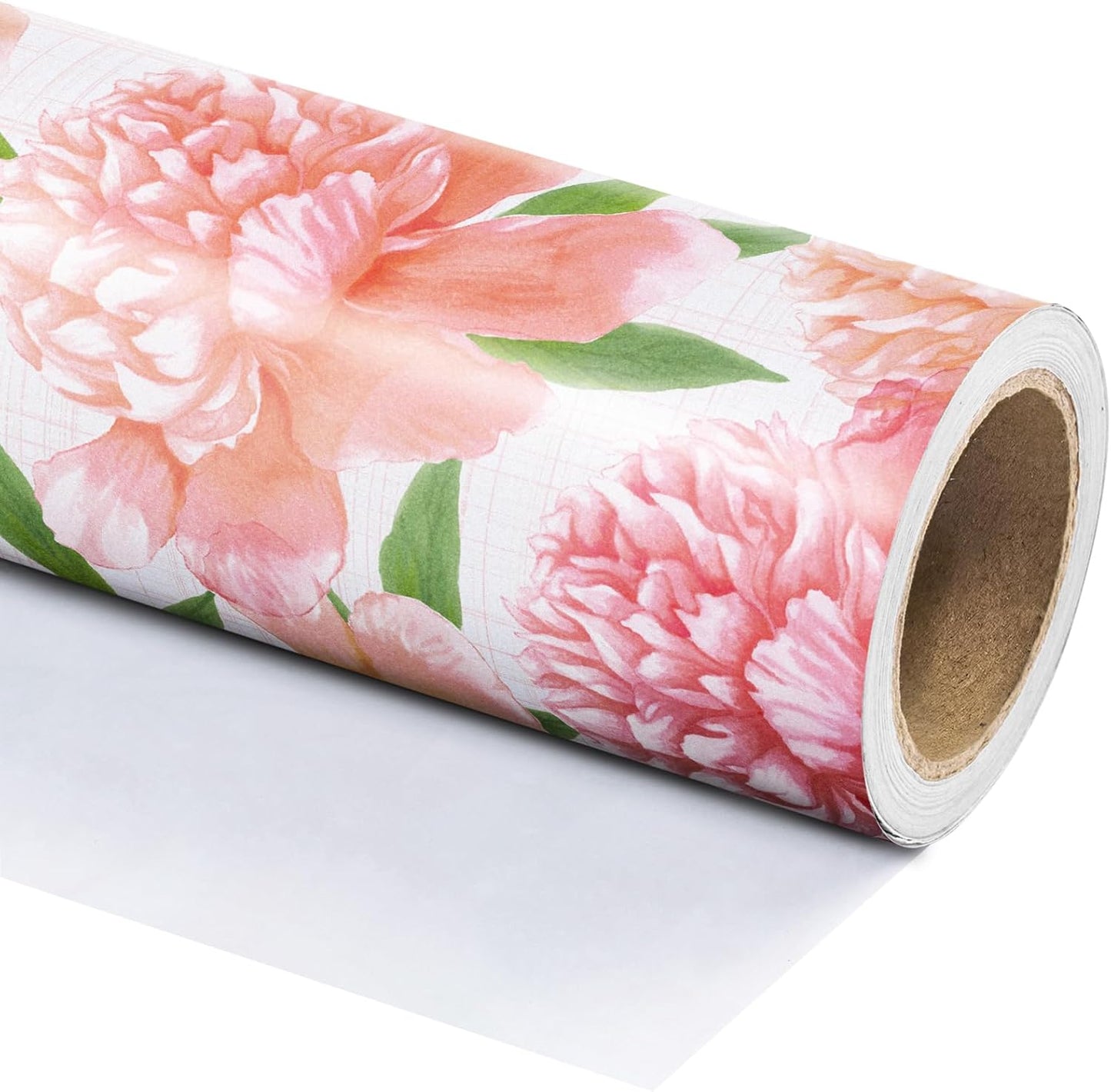 WRAPAHOLIC Floral Wrapping Paper Roll - Mini Roll - 17 Inch x 33 Feet - Peach Flower Wrapping Paper, Perfect for Girls Women Birthday, Wedding, Bridal Shower