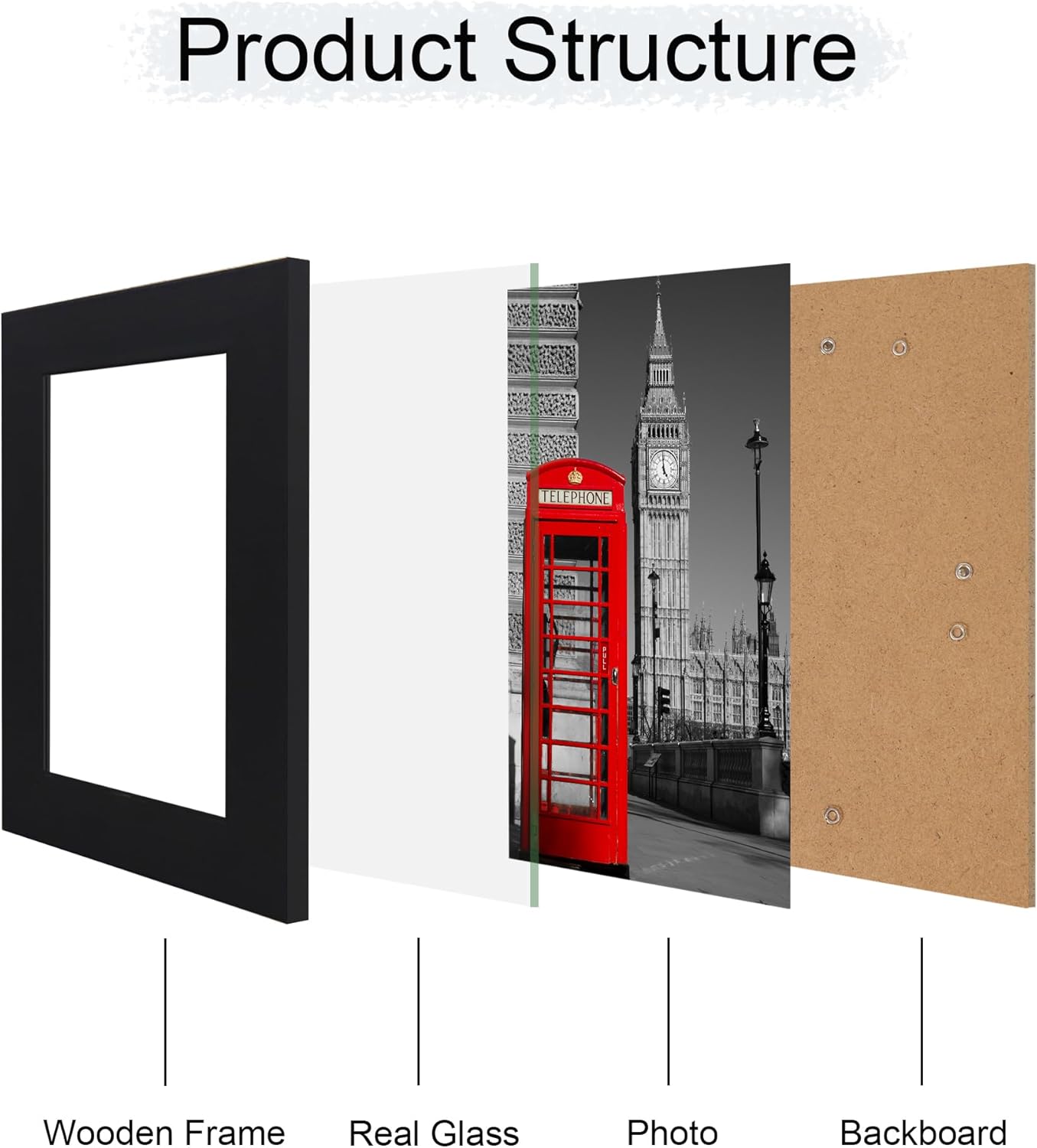 4x6 Picture Frame Set of 4, High Definition Glass Black Picture Frame, 4 x 6 Wood Photo Frames for Horizontal or Vertical Display Tabletop and Wall Mounting