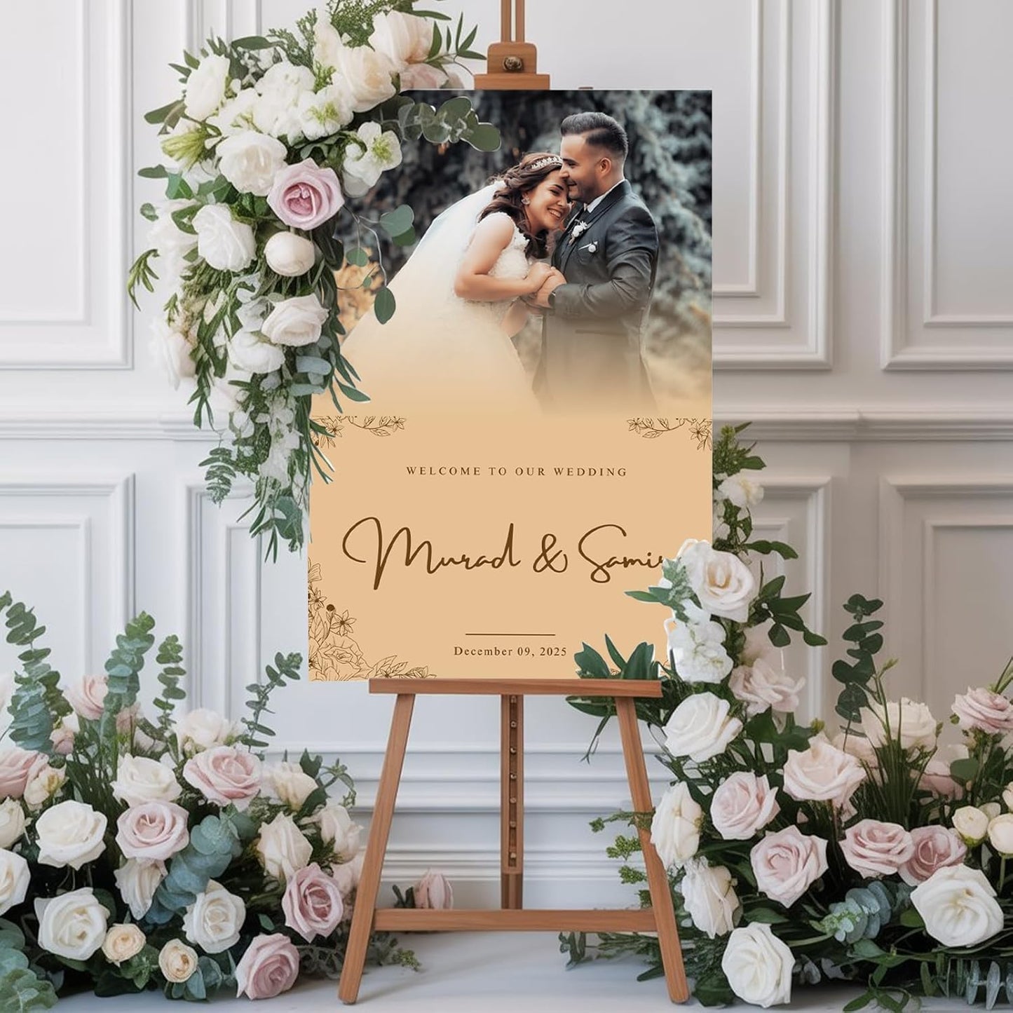 Personalized Bride & Groom Wedding Welcome Sign with Photo, Custom Picture Board for Ceremony or Reception, Canvas Poster Decor for Weddings, Anniversary, Bridal Party, Celebration