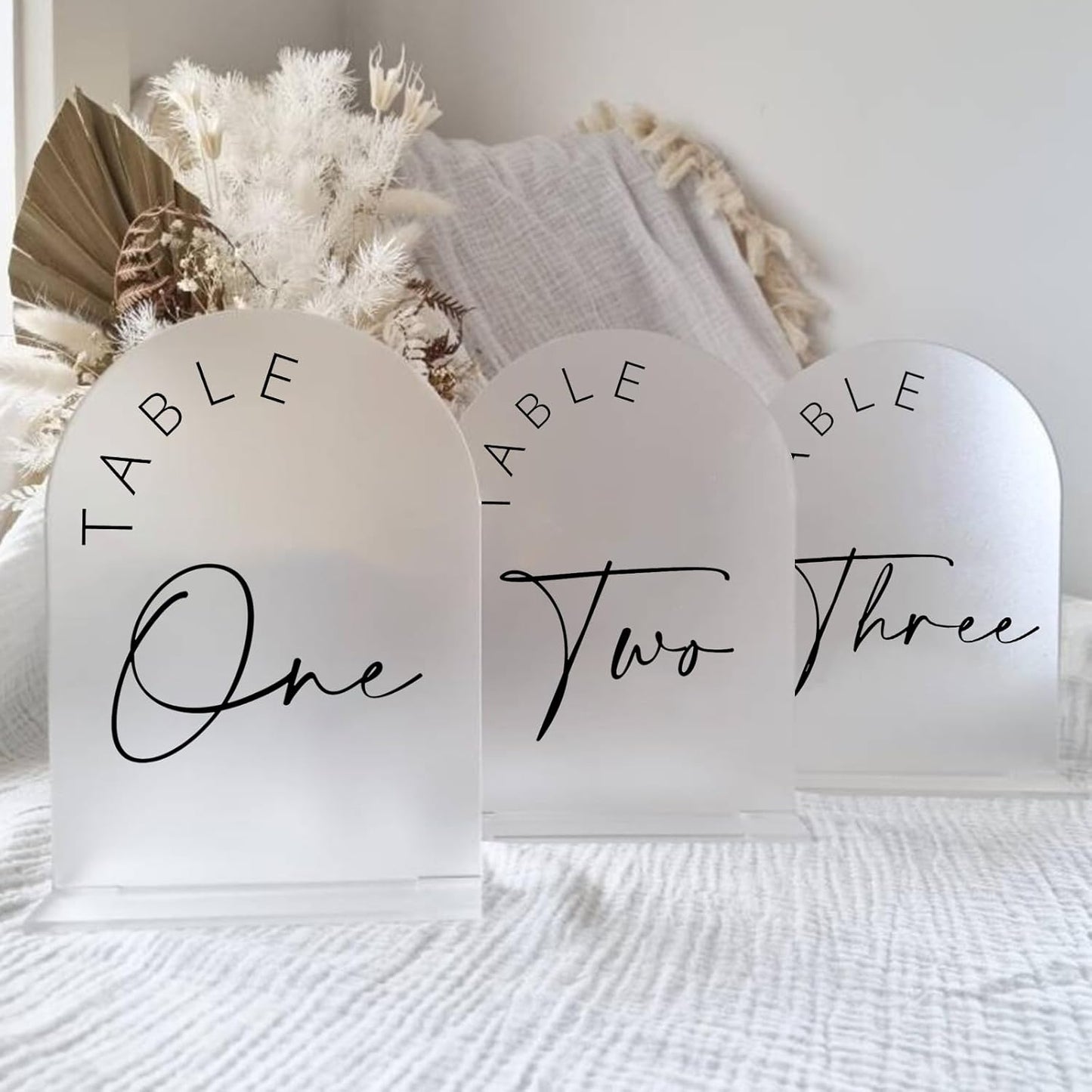 JINMURY Frosted Arch Wedding Table Numbers 1-10 with Stands, 5x7 Inch Frosted Arch Acrylic Sign with Black Letters, Arched Acrylic Table Numbers for Wedding Reception