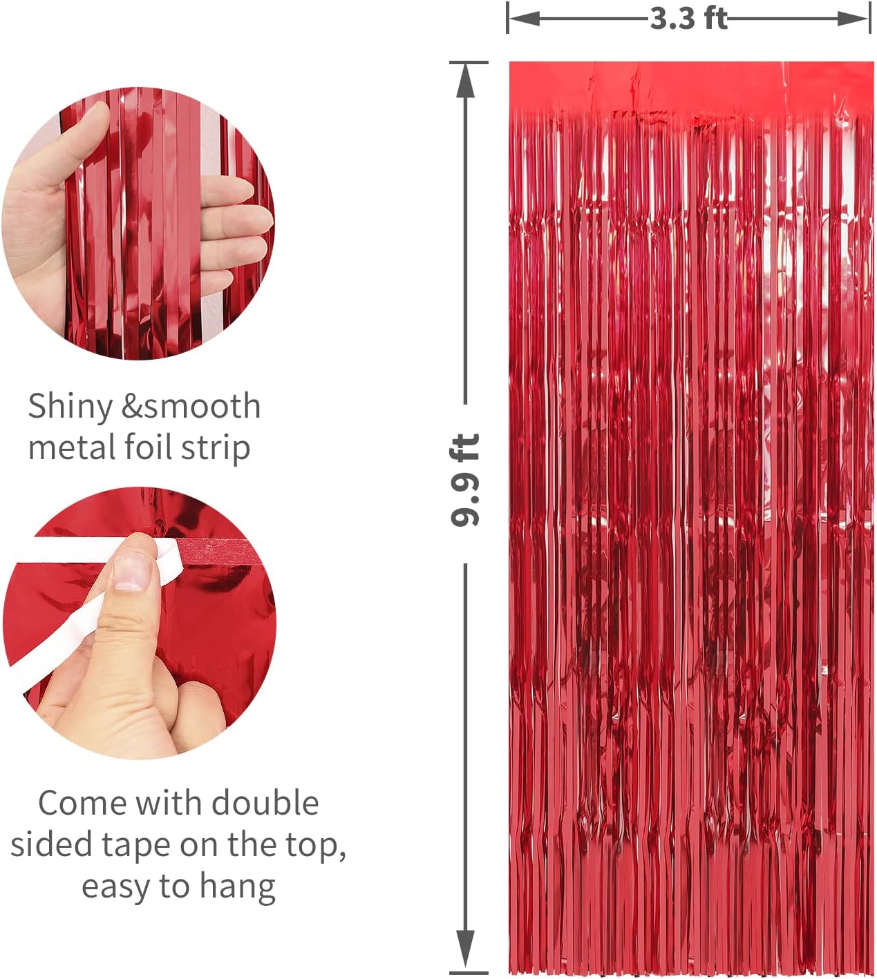 Crosize 3 Pack 3.3 x 9.9 ft Red Foil Fringe Curtains Party Decorations, Red Tinsel Curtain Backdrop for Parties, Door Streamers, Glitter Streamer Backdrop for Birthday Decoration, Preppy, Baby Shower