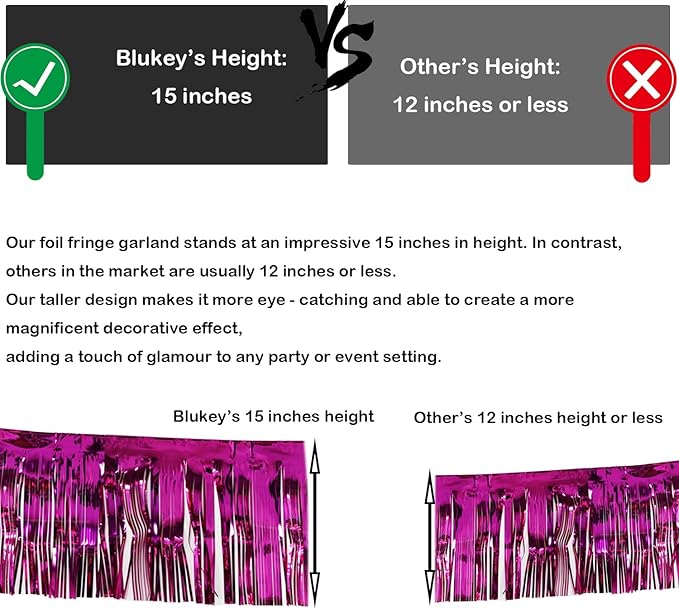 Thick 10 feet by 15 inches Fuchsia Foil Fringe Garland - Pack of 3 | Shiny Metallic Tassle Banner for Car Parade Floats, Wedding, Birthday | Wall Hanging Fringe Garland Banner (Fuchsia)