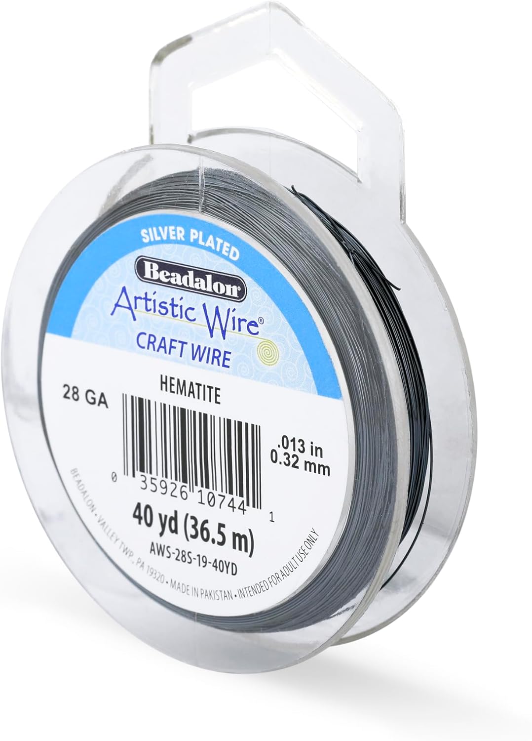 Artistic Wire, 28 Gauge Silver Plated Tarnish Resistant Colored Copper Craft Wire, Hematite, 40 yd