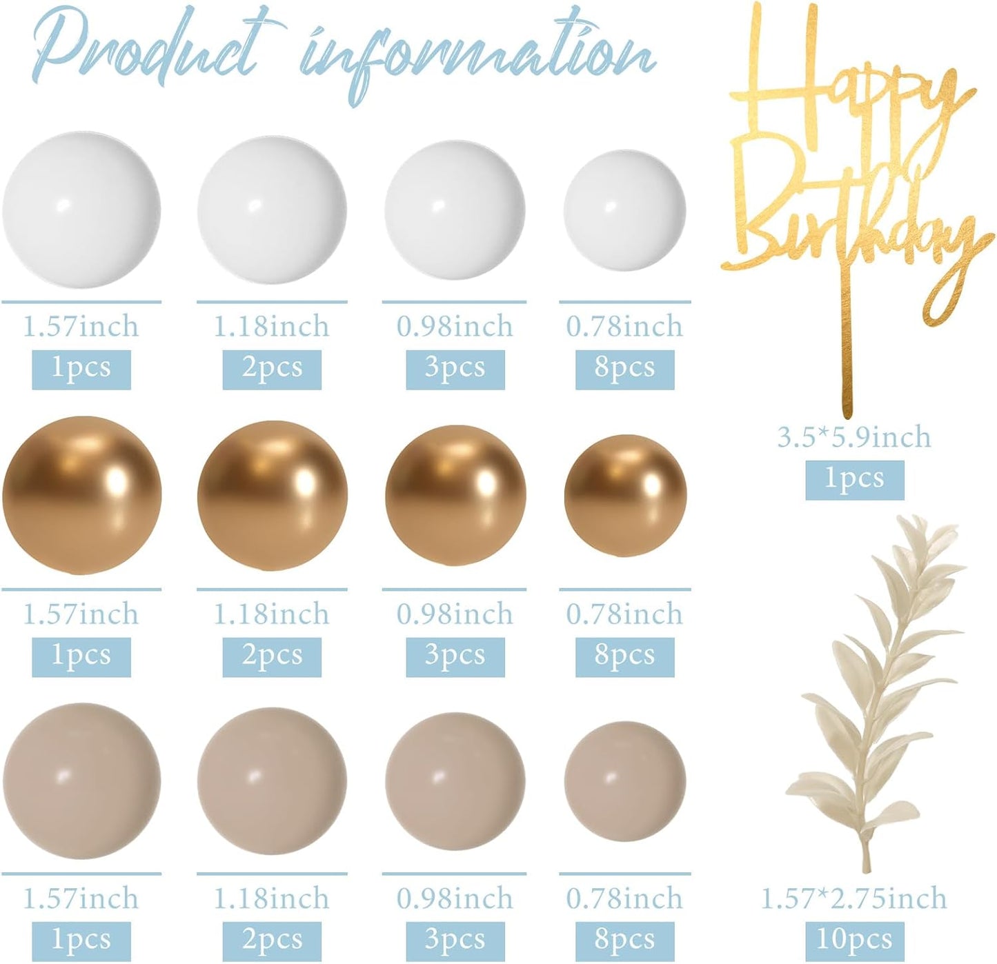 MIAHART Ball Cake Toppers Boho Grass Cake Topper Ball Cake Insert Decoration for Birthday Wedding Baby Shower Party Decorations Boho Themed Party Supplies (khaki，gold，white)