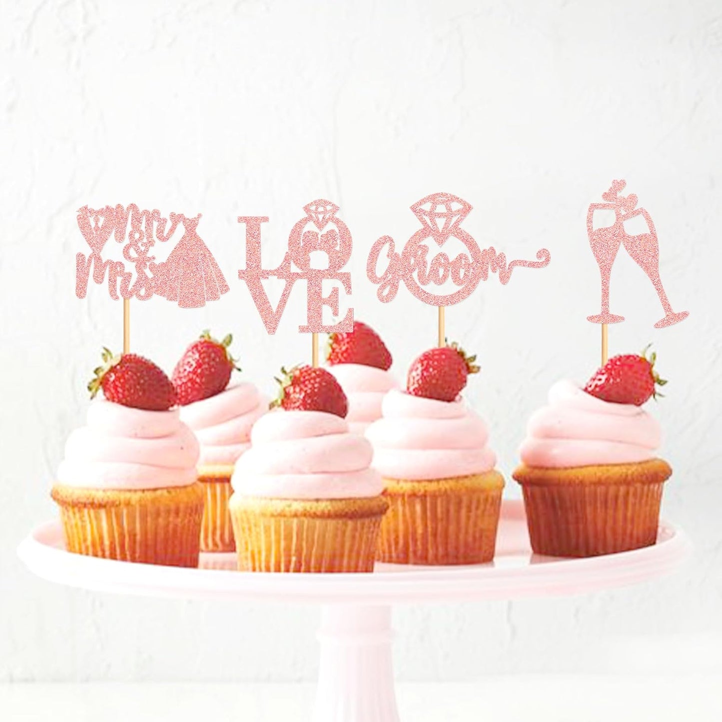 25 PCS Bride to Be Groom to Be Cupcake Toppers with Ring Dress Bridal Shower Cupcake Picks Wedding Engagement Anniversary Party Cake Decorations Supplies Rose Gold