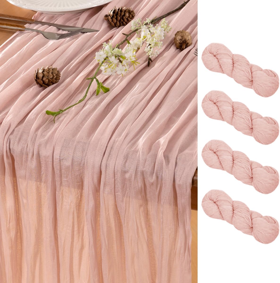 Dusty Pink Table Runner Cheesecloth Table Runner 4 Pack 10FT Rustic Spring Easter Table Runner 35 x 122 Inches Boho Decoration for Home Wedding Baby Shower Birthday Party