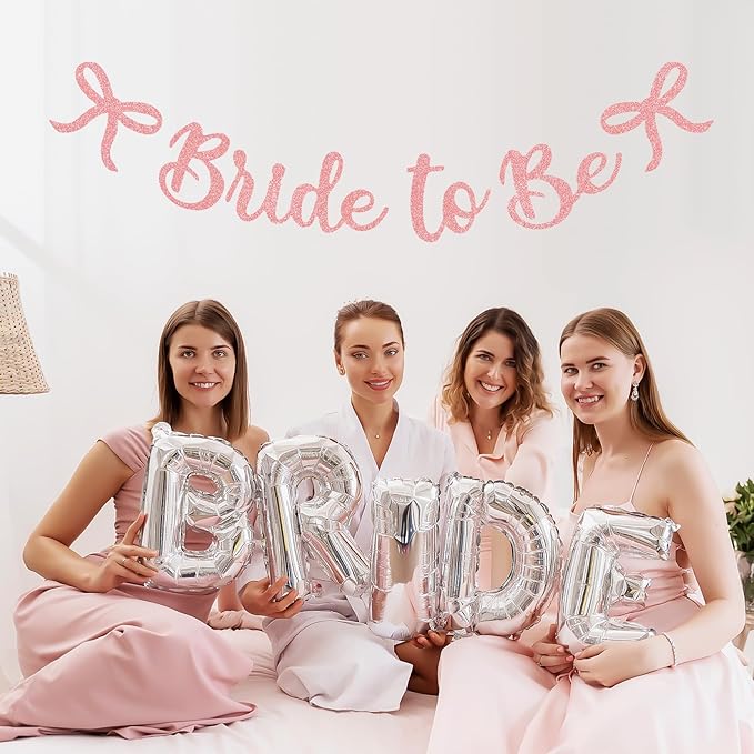 Bride to Be Banner, Rose Gold Bride to Be with Bow Glitter Bachelorette Bridal Party Banner BRIDE TO BE Sign for Rose Gold Bachelorette Bridal Shower Wedding Engagement Hen Party Decorations