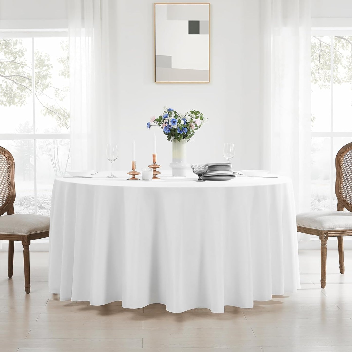 Round Tablecloth 10 Pack 90 Inch White Tablecloths Washable Decorative Linen Polyester Table Clothes Cover for Dining Table Banquets Buffet Parties and Wedding