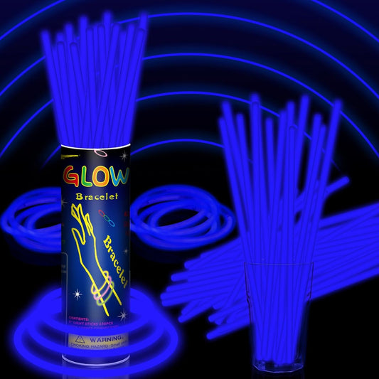 100 Pack 8” Blue Glow Sticks Bulk with 100 Connectors Neon Glow In The Dark Party favors Supplies for Holiday Birthday Party Decoration (Blue)