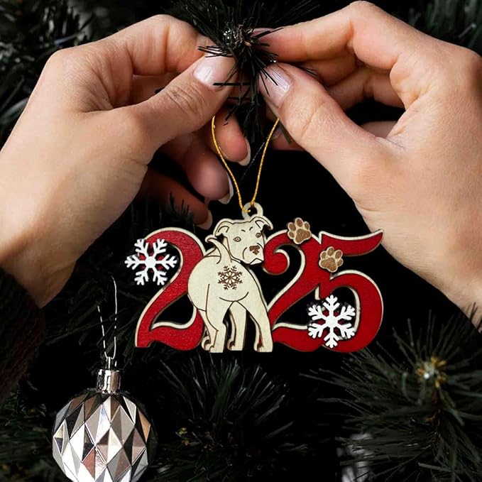 Staffordshire Bull Terrier 2025 Christmas Ornament – Cute Wooden Dog Tree Decoration with Snowflakes & Paw Prints for Staffordshire Lovers, Pet Owner Christmas Décor