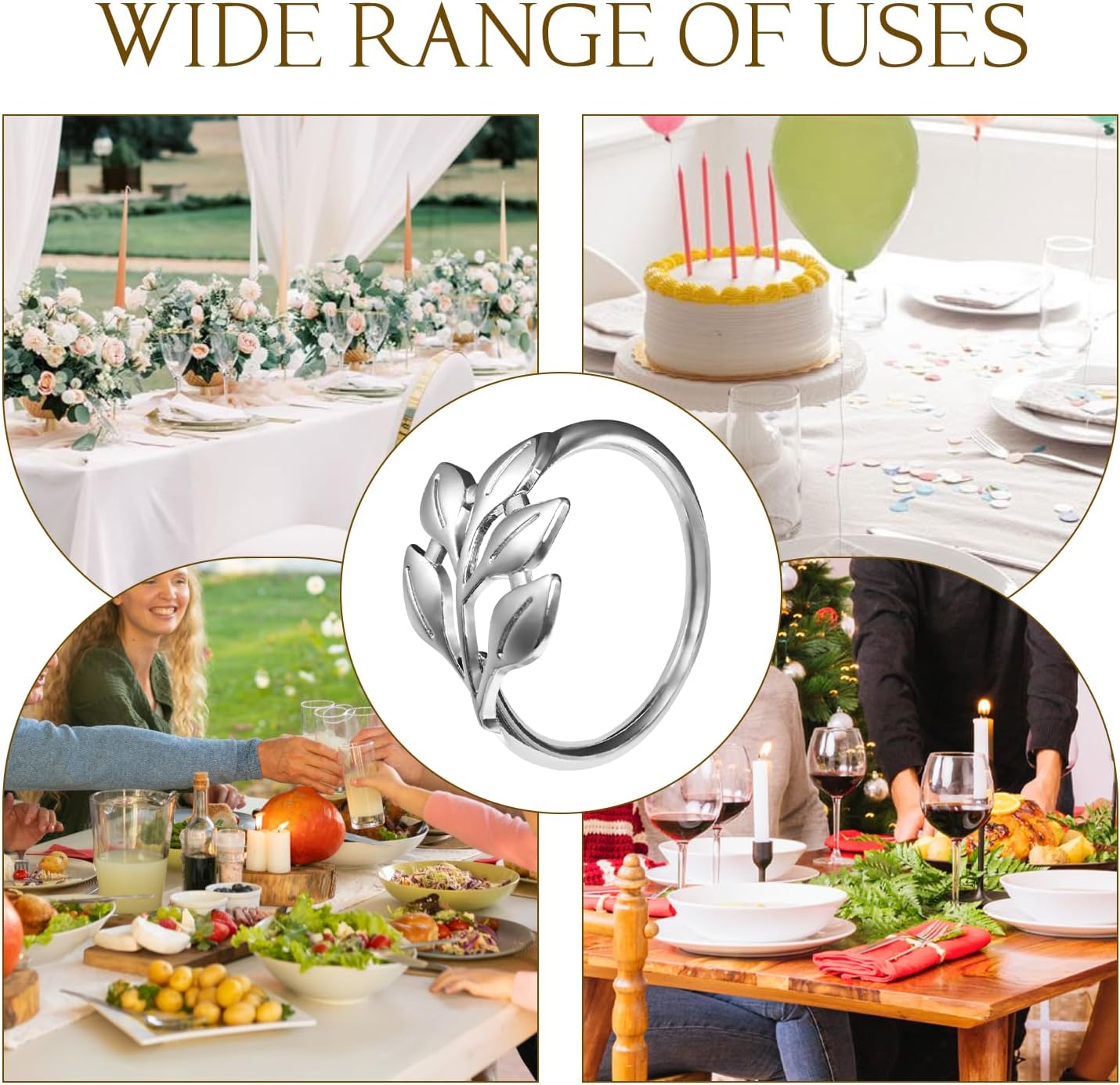 Silver Napkin Rings Set of 10 - Metal Napkin Rings for Table Settings, Weddings, Holiday Party Tables