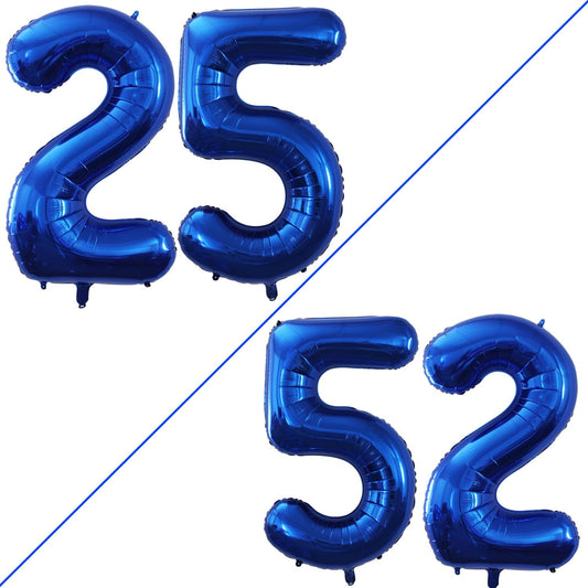 GOER Number 25 Balloons for 25th Birthday Party Decorations,42 Inch Jumbo Foil Helium 52 Balloons for 52nd Birthday Party Decoration (Blue)