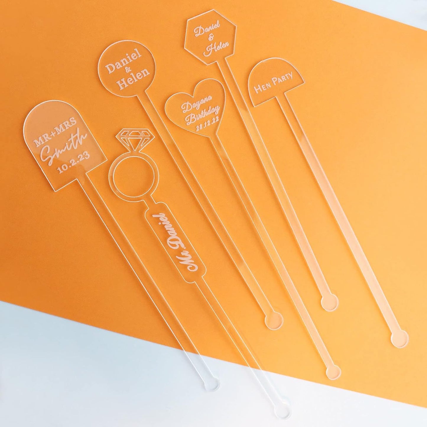 20Pcs Personalized Acrylic Stir Sticks,Custom Cocktail Swizzle Sticks Bar Drinks Mixing Rod for Coffee Whiskey Beverage,Perfect for Wedding,Birthday,Bachelorette,Bridal or Baby Shower,Corporate Event