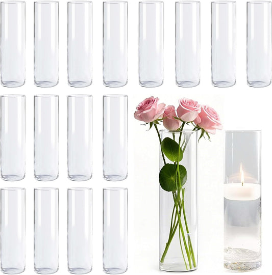 Glass Vase 18pcs Glass Cylinder Vases for Centerpieces Small Flower Clear Vases Home Decor Centerpiece Table Flower Vase Decorations for Office Beautification＆Holiday 7.5 Inch Tall