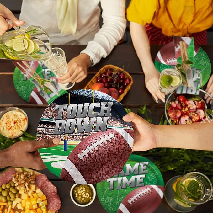 Football Party Supplies Kit Serve 25, Includes Disposable Dinner Plates, Dessert Plates, Napkins, Cups,and Football Tablecloth, Football Birthday Party Tailgate Party Decorations