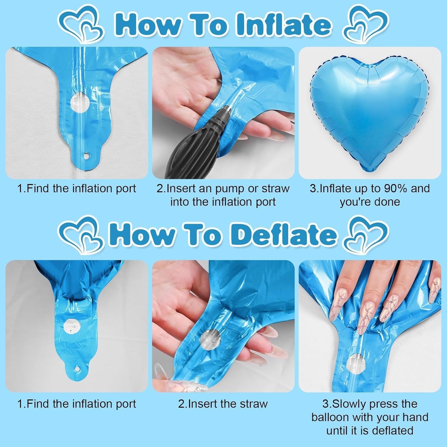 Blue Purple Silver Heart Balloons,12Pcs 18Inch Blue Silver Purple Heart Shaped Foil Helium Polyester Film Balloons for Baby Shower Birthday Anniversary Wedding Engagement Party Decorations