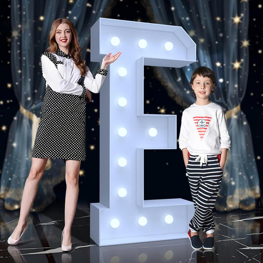 4FT Marquee Light Up Letters E – Cool White LED, Easy to Assemble Foam Board with Back Support, Large Marquee Light Up Letters for Birthday, Wedding, Party, Anniversary, Baby Shower Decor