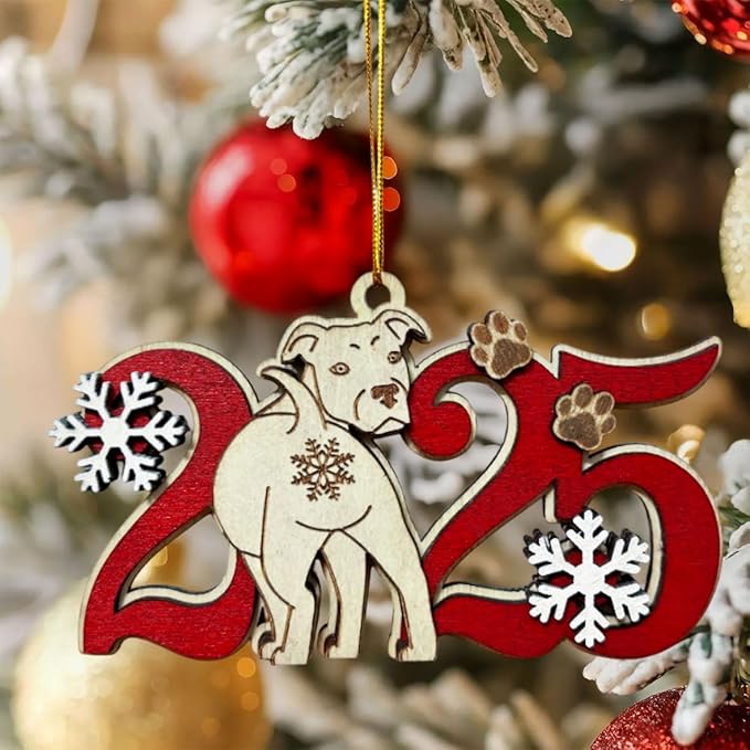 Staffordshire Bull Terrier 2025 Christmas Ornament – Cute Wooden Dog Tree Decoration with Snowflakes & Paw Prints for Staffordshire Lovers, Pet Owner Christmas Décor