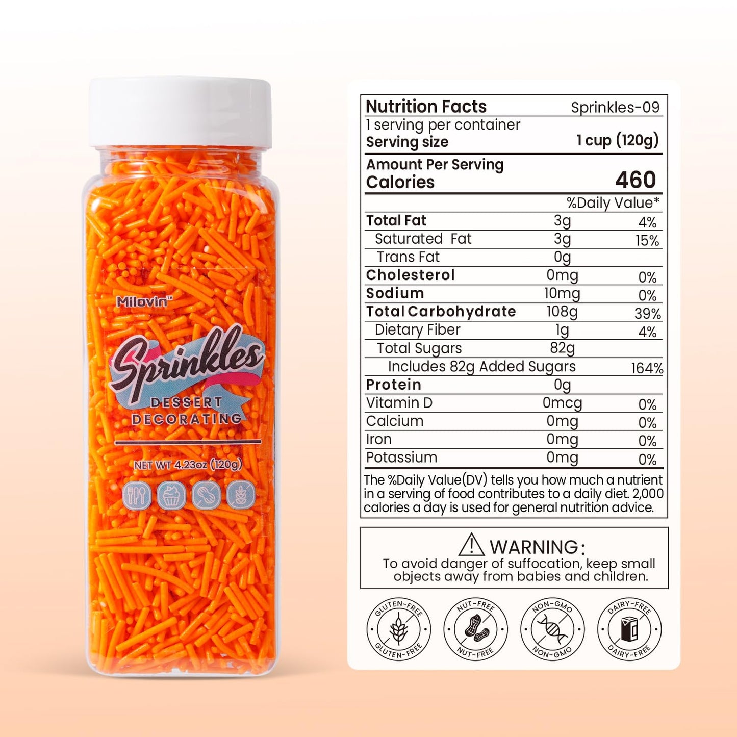 Edible Orange Sprinkles, Jimmies Sprinkle, Orange Sprinkles for Cupcakes, Cakes, Cookies, Macarons, Ice Cream, Perfect for Halloween, Fall, Thanksgiving Day(120g/4.23oz)