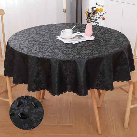 Smiry Round Table Cloth, Waterproof Heavy Duty Vinyl Tablecloths, Wipeable Washable Table Cover for Kitchen and Dining Room (Black, 60" Round)