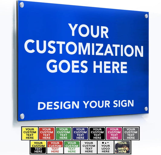 Custom Metal Signs, Personalized Aluminum, Customized Safety, Business Signs, Waterproof Outdoor, White Aluminum (Blue Background, 12x8 In)