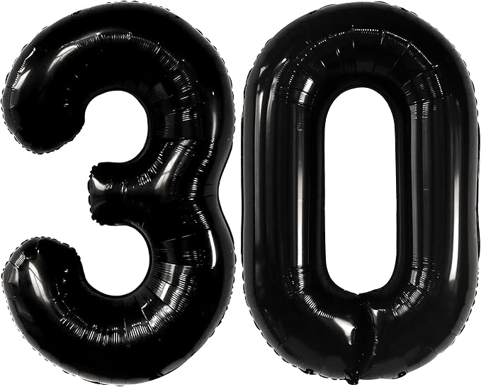 Katchon, Black 30 Balloon Numbers - 40 Inch | Black 30th Birthday Balloons | 30th Birthday Decorations for Him & Her | Black Birthday Decorations | 30th Anniversary Decoration