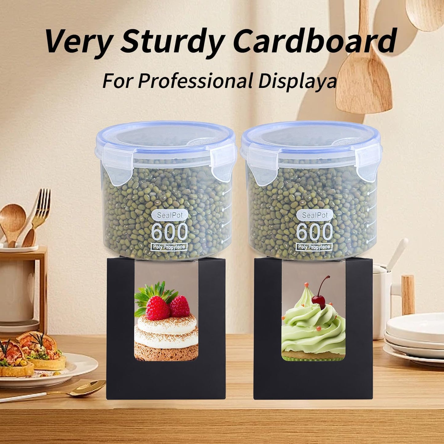 JCD Black Cupcake Boxes Individual 120 Packs Cupcake Holders Disposable Single Cupcake Boxes with Window and Insert Muffins Cupcake Carriers Holder Cookie, Dessert, Donuts, Cupcakes (Black/120Pcs)