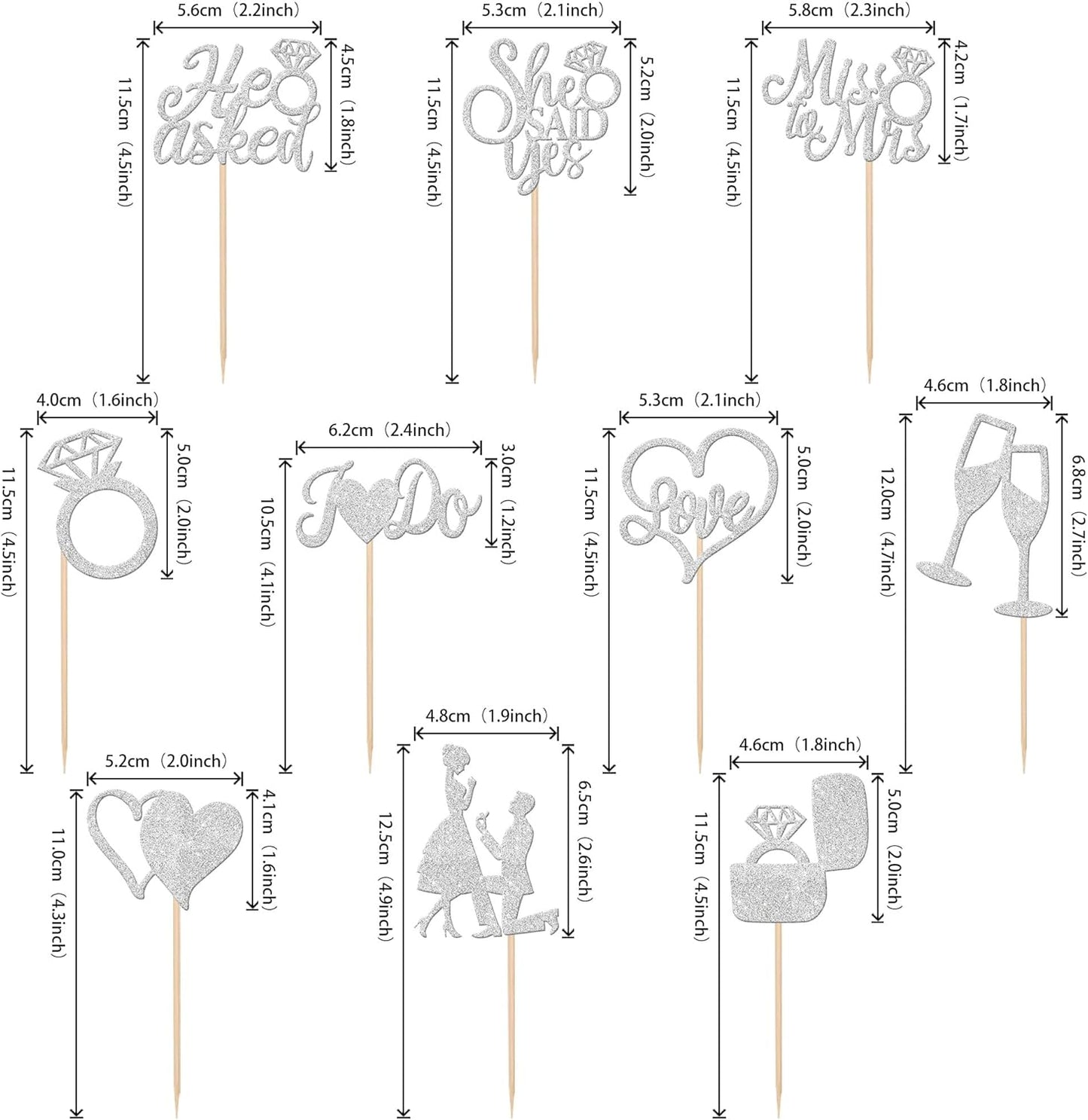 30 PCS He Asked She Said Yes Cupcake Toppers Engagement Cupcake Toppers Miss to Mrs I Do Love Heart Ring Miss to Mrs Cupcake Picks for Wedding Engagement Party Cake Decorations Supplies Silver