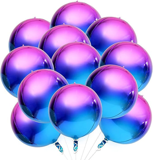 KatchOn, Purple Galaxy Balloons - 22 Inch, Pack of 12 | Round 4D Metallic Balloon for Galaxy Birthday Party Decorations | Iridescent Balloon | Purple and Blue Balloons for Mermaid Party Decorations