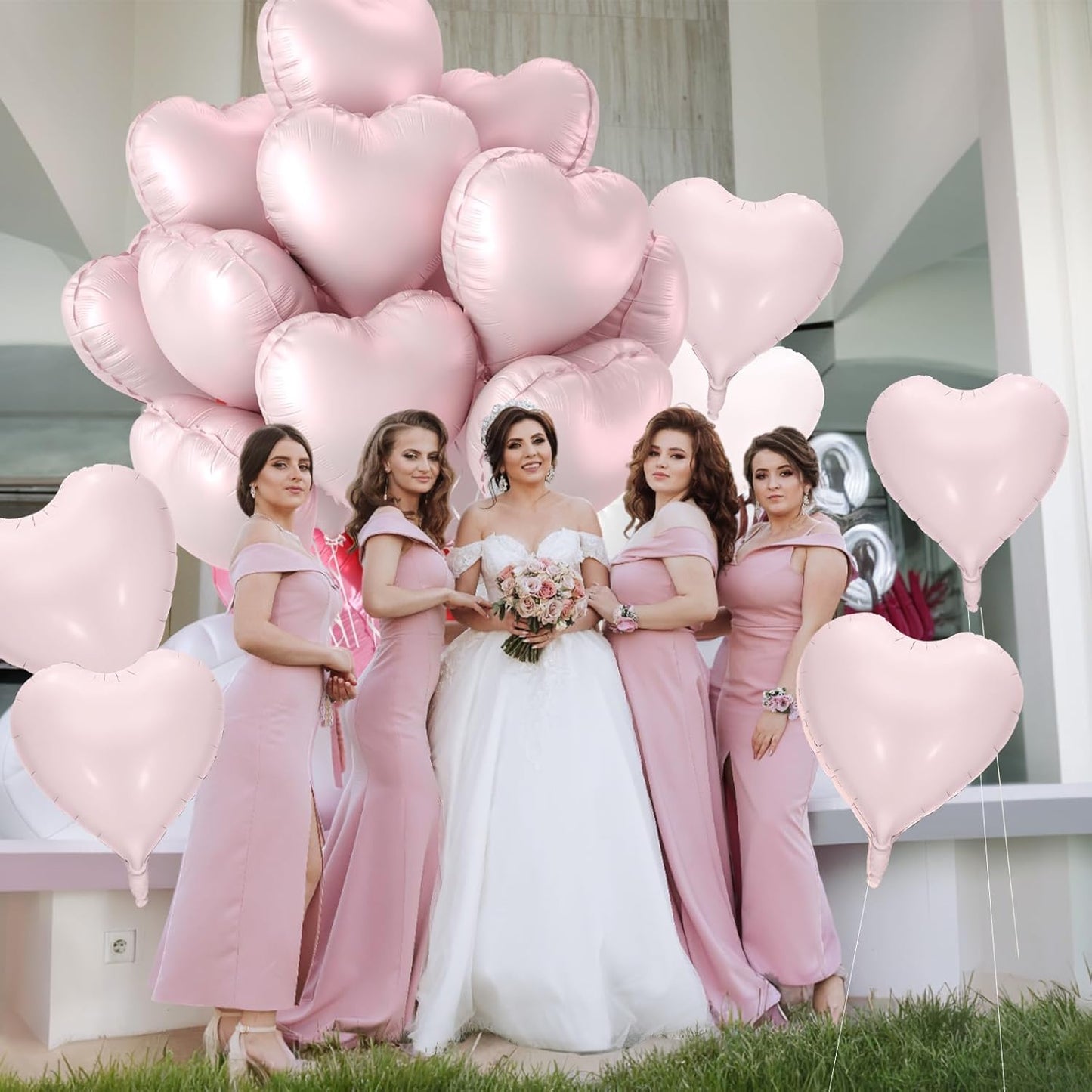 12 Pcs Heart Balloons, 18 inch Retro Pink Heart Shaped Balloons, Big Foil Helium Balloon, Love Foil Balloon for Wedding Baby Shower Anniversary Valentine Party Decorations