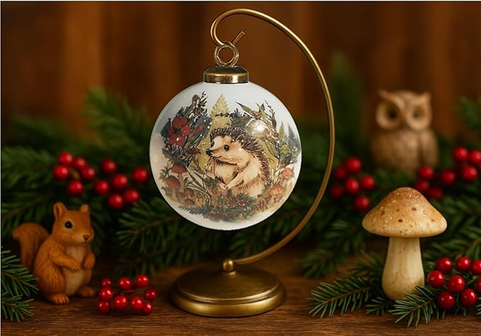 Hedgehog Christmas Ornament – Hand-Painted Glass Winter Hedgehog Ornament – Woodland Animal Ornament for Christmas Tree – Cute Hedgehog Decoration Gift