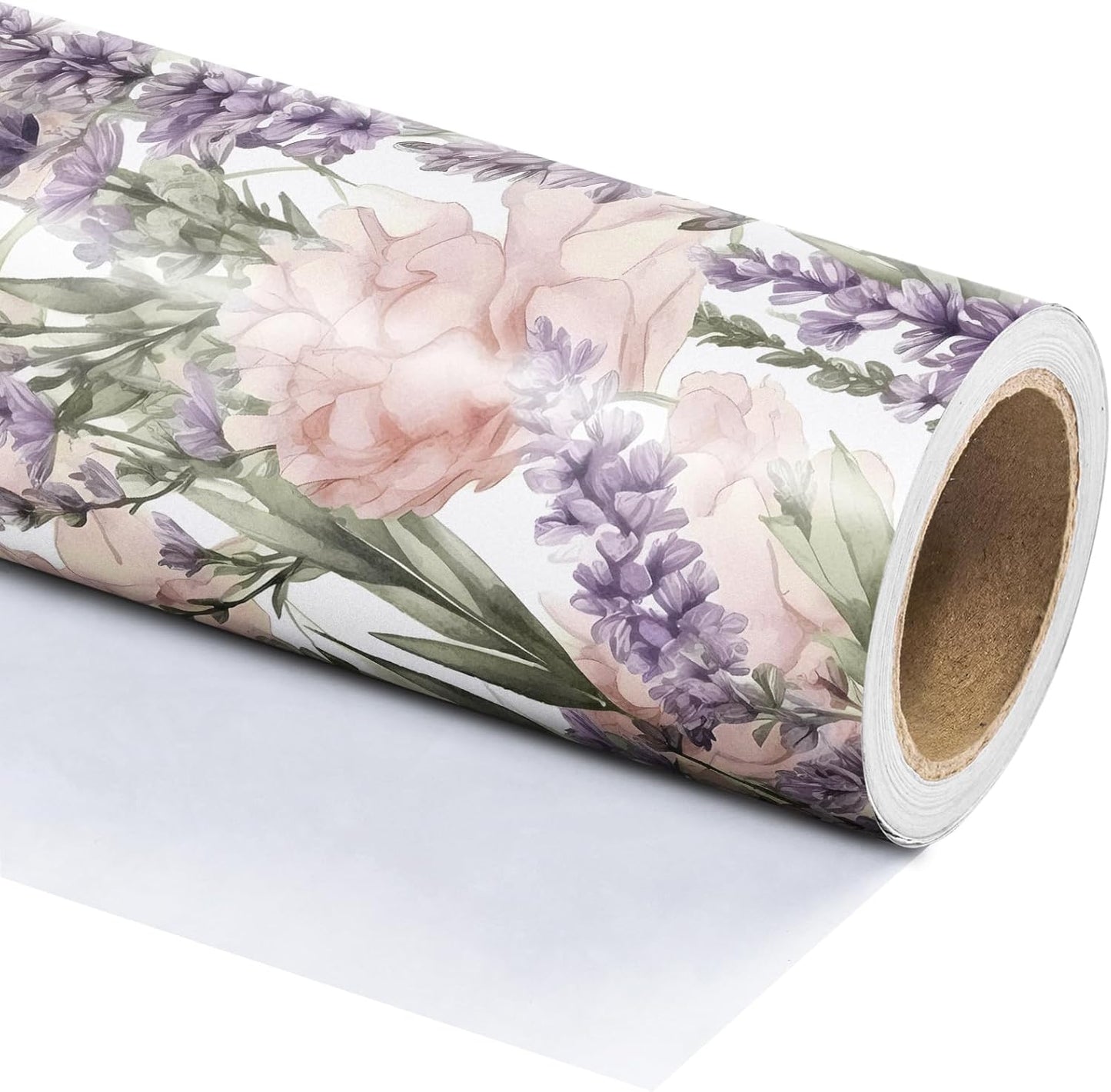 WRAPAHOLIC Floral Wrapping Paper Roll - Mini Roll - 17 Inch x 33 Feet - Lavender Flower Wrapping Paper, Perfect for Girls Women Birthday, Wedding, Bridal Shower