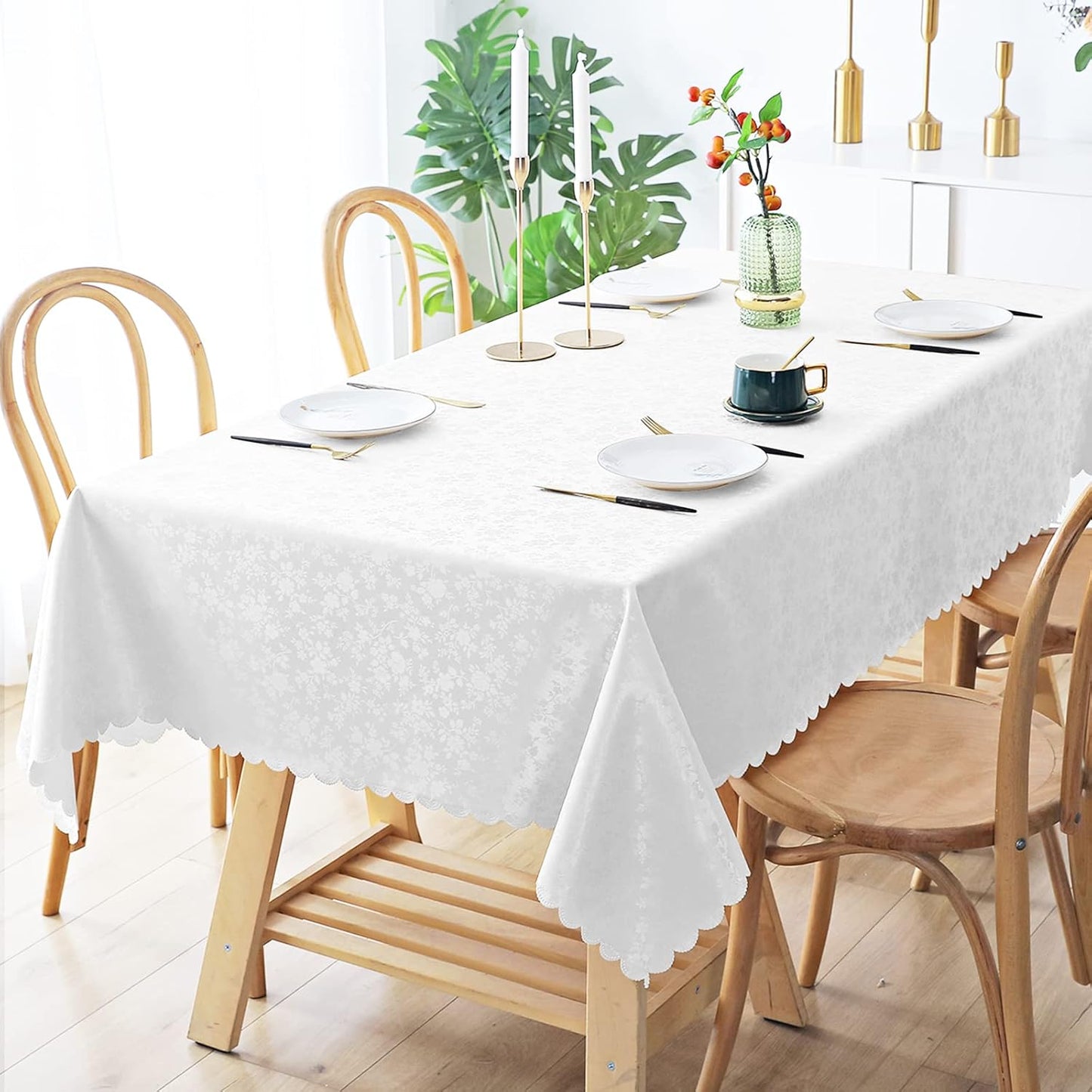Smiry Rectangle Table Cloth, Waterproof Heavy Duty Vinyl Tablecloths, Wipeable Washable Table Cover for Kitchen and Dining Room (White, 54" X 78")