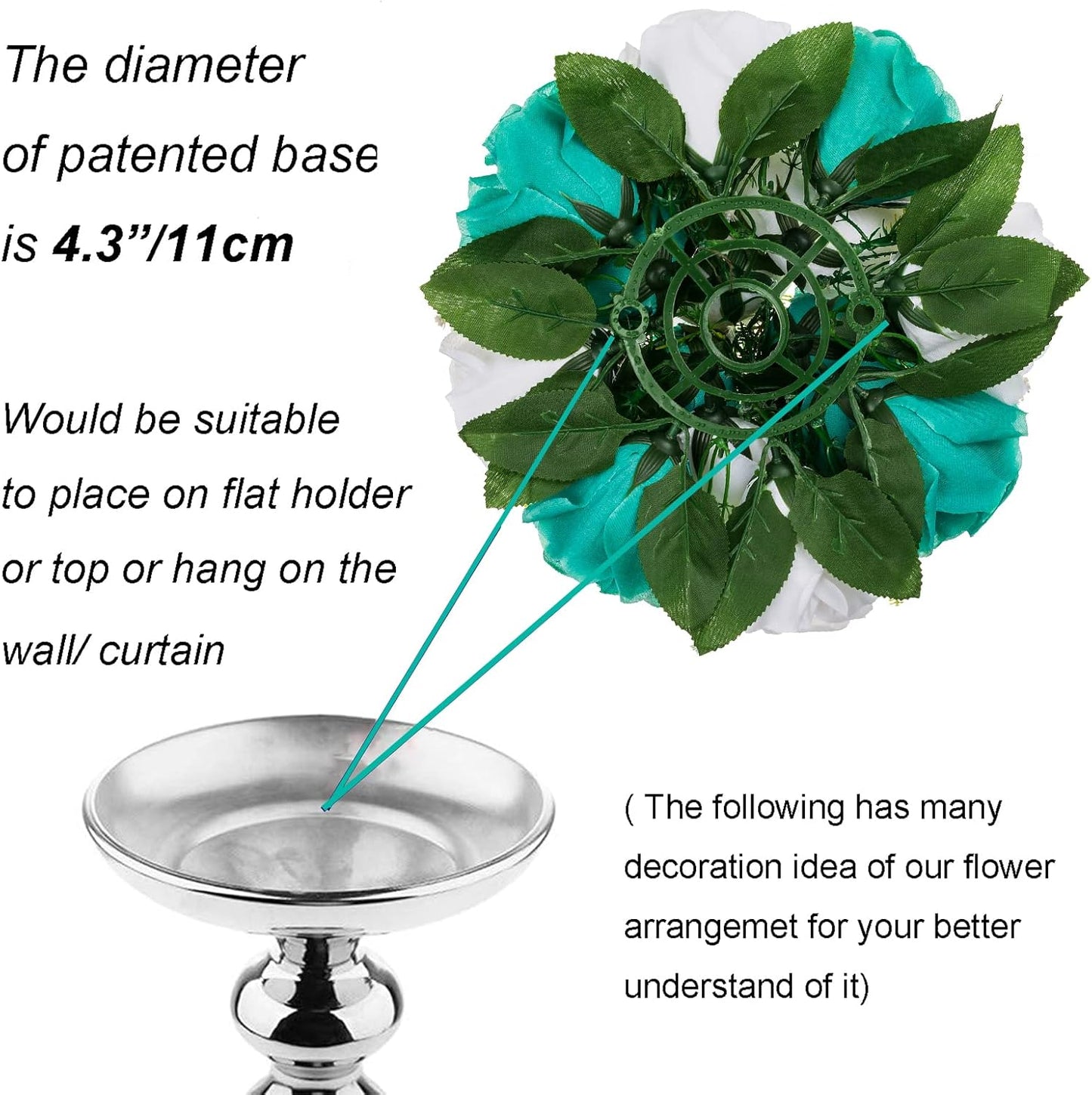 BLOSMON Flower Ball Centerpieces for Wedding: 10 Pcs Teal White Fake Roses Flowers Artificial for Table - Silk Kissing Bouquet Floral Arrangement Center for Home Party Event Decor