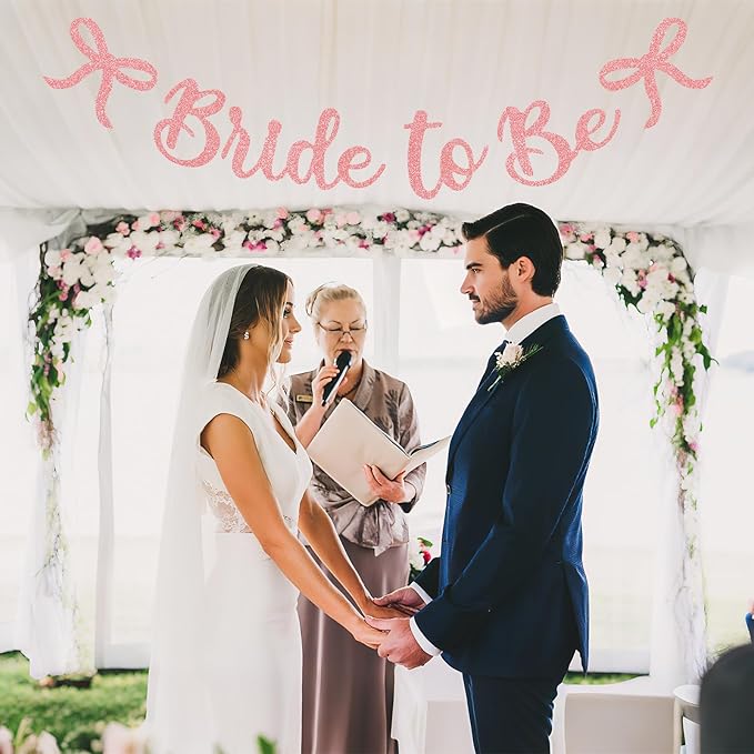 Bride to Be Banner, Rose Gold Bride to Be with Bow Glitter Bachelorette Bridal Party Banner BRIDE TO BE Sign for Rose Gold Bachelorette Bridal Shower Wedding Engagement Hen Party Decorations