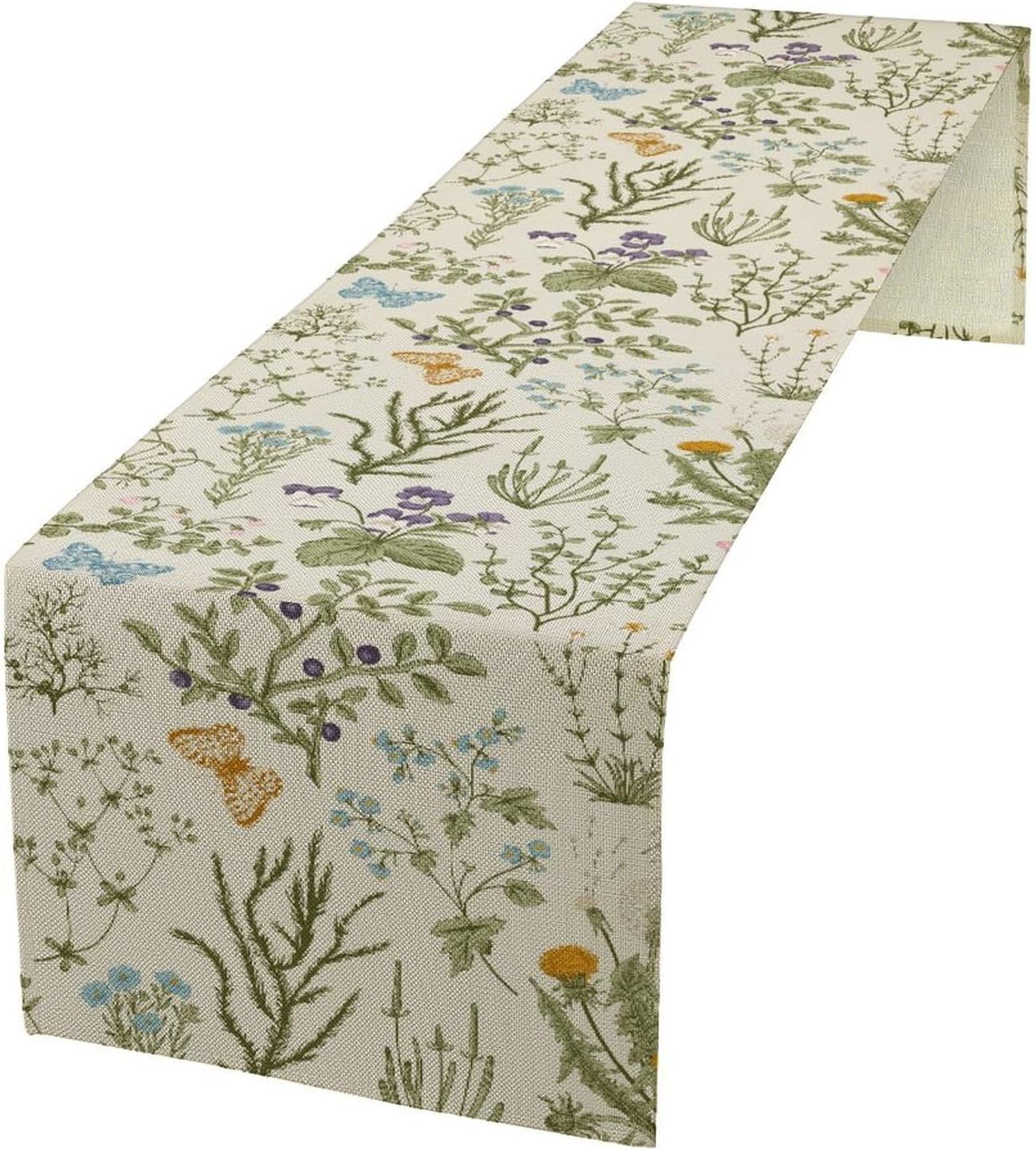 Floral Table Runner,Wildflower Spring Table Runner Seasonal Summer Butterfly Kitchen Dining Table Decoration for Home Party 13x72 Inch