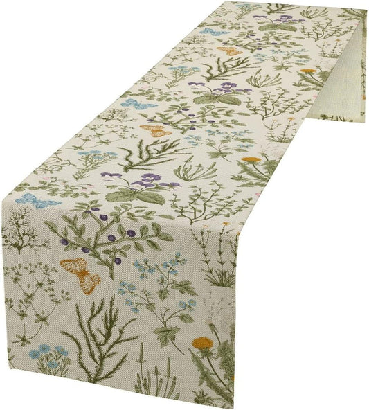 Floral Table Runner,Wildflower Spring Table Runner Seasonal Summer Butterfly Kitchen Dining Table Decoration for Home Party 13x120 Inch