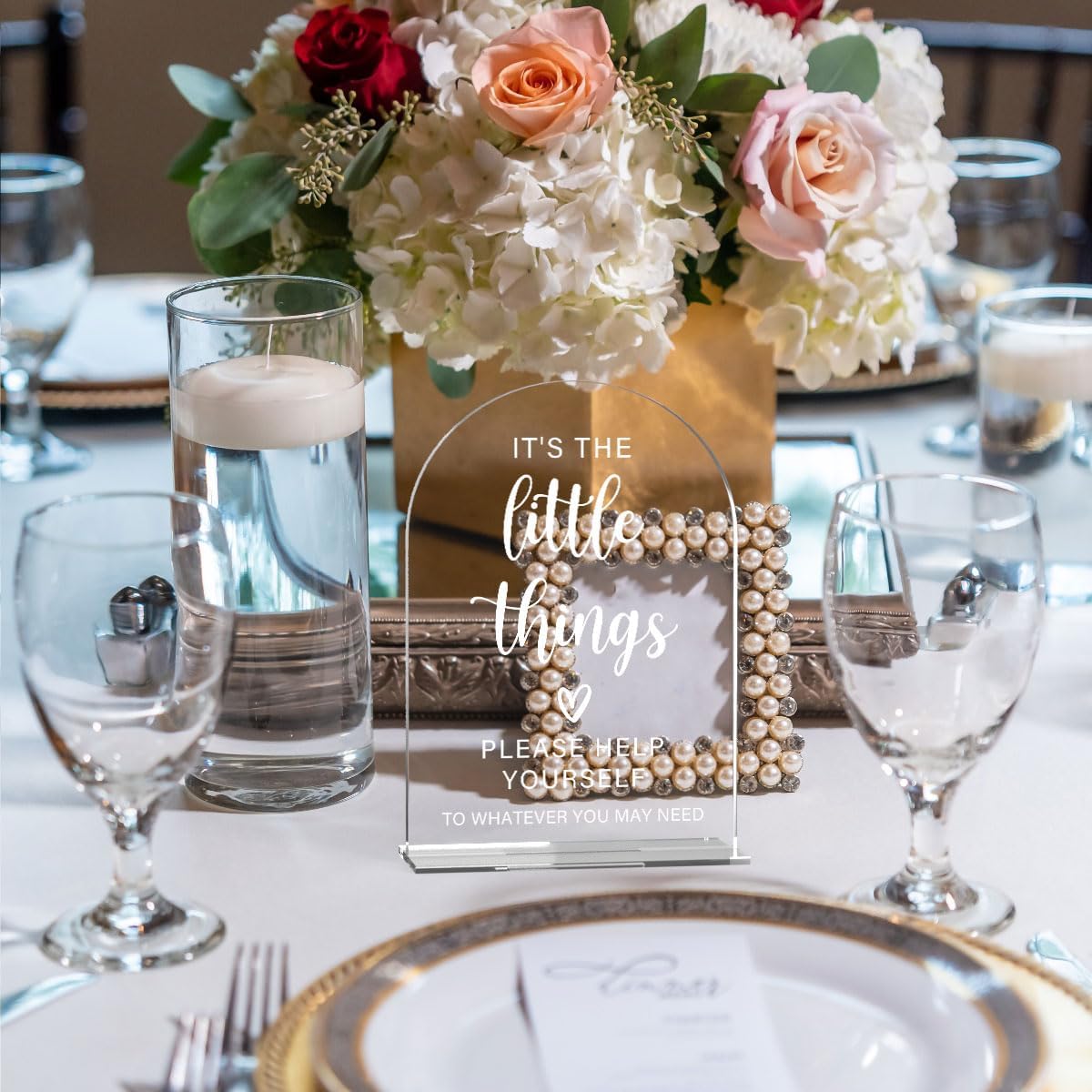 Acrylic Wedding Sign, Bridal Shower Decorations, It's the Little Things Sign for Ceremony, Modern Font Table Signs, Acrylic Table Top Signs for Wedding Reception and Event Party (Clear)