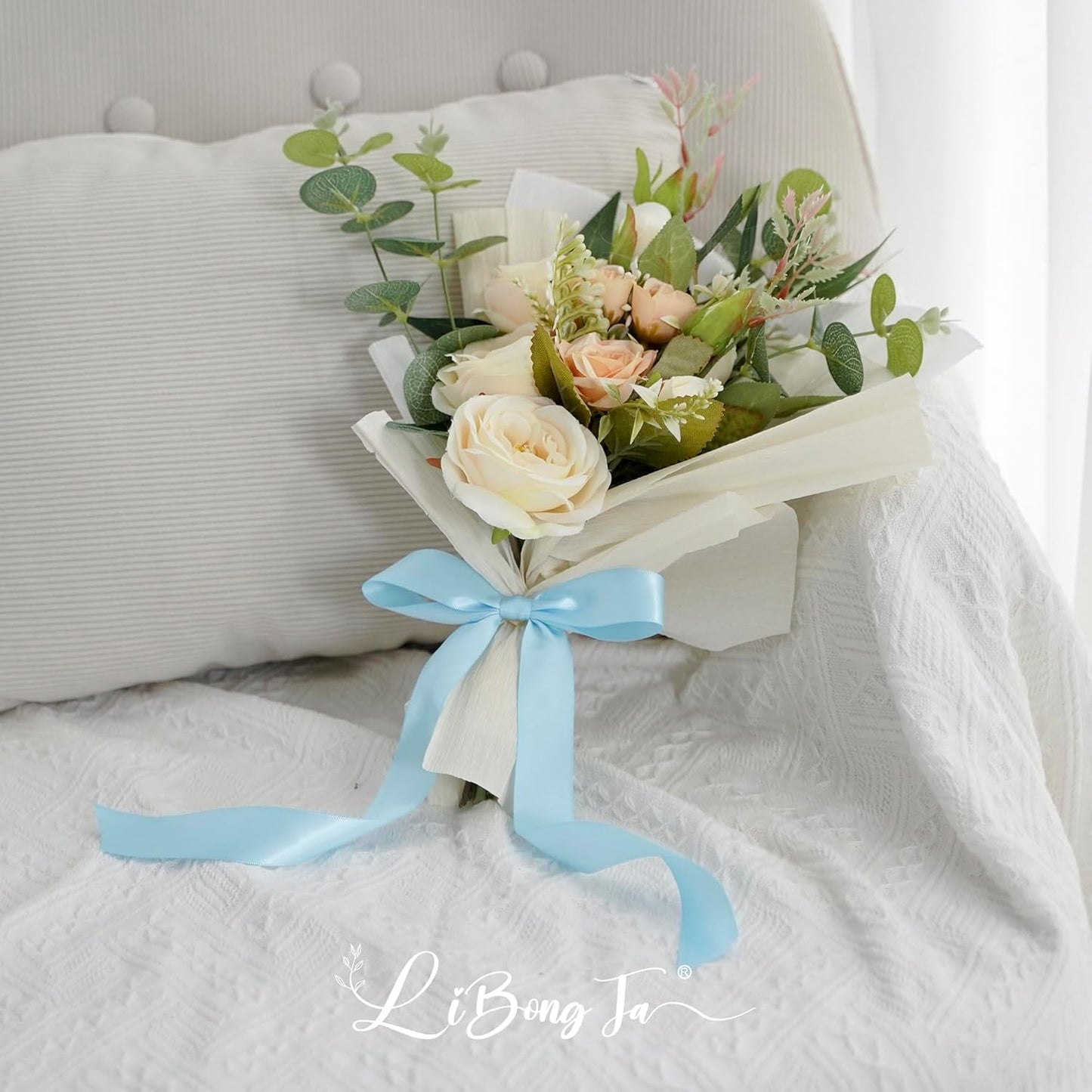 50 PCs Blue Bow Decor 5.5'' Satin Bows with Long Tail, Twist Tie Bows for Craft, Packaging Ribbon Bows, Premade Bows for Cake Decorating, Gift Bows for Treat, Wedding Favor, Party