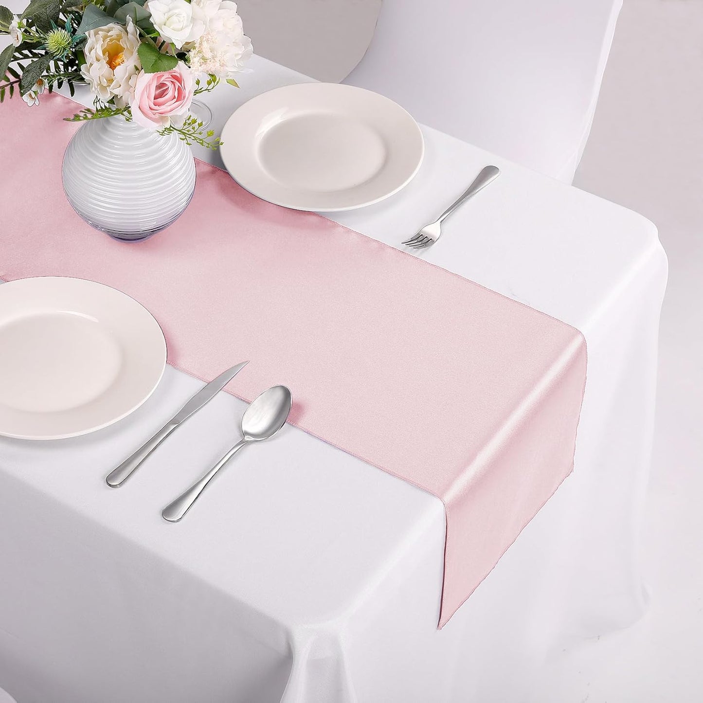 5-Pack Satin Table Runner Rose Gold 12 x 108 inches Long, Table Runners for Wedding, Birthday Parties, Banquets Decorations（5 Pack, 12x108 Inch, Rose Gold）