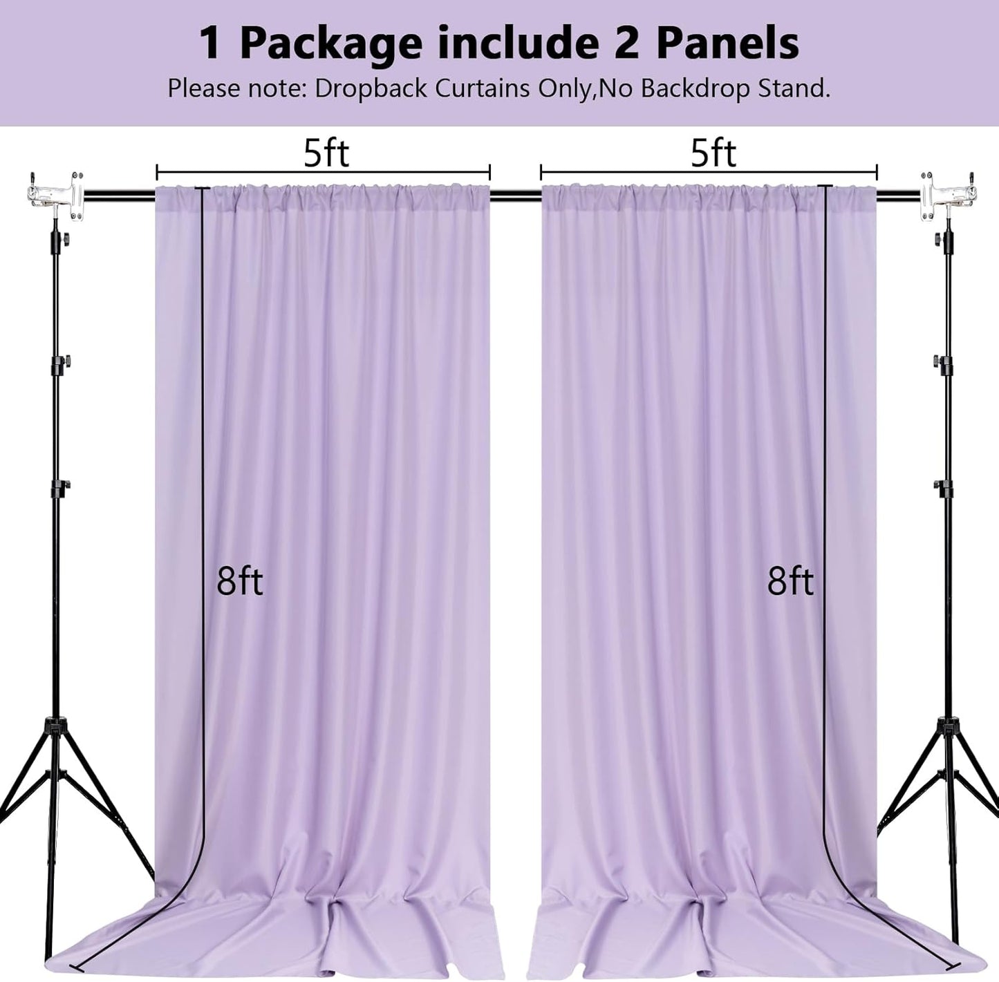 MEETSKY 10ft x 8ft Light Purple Backdrop Curtain for Parties Wedding Photo Background Rod Pocket Curtains Backdrop Drapes Home Decoration for Birthday Party Baby Shower Photoshoot, 5ft x 8ft, 2 Panels