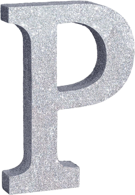 TONIFUL 8 Inch Silver Glitter Letter P Table Centerpiece A-Z Silver Birthday Party Decorations,Silver Alphabet P for Birthday,Chrismas,Graduation,Bridal Shower,Wedding,Anniversary Party Supplies
