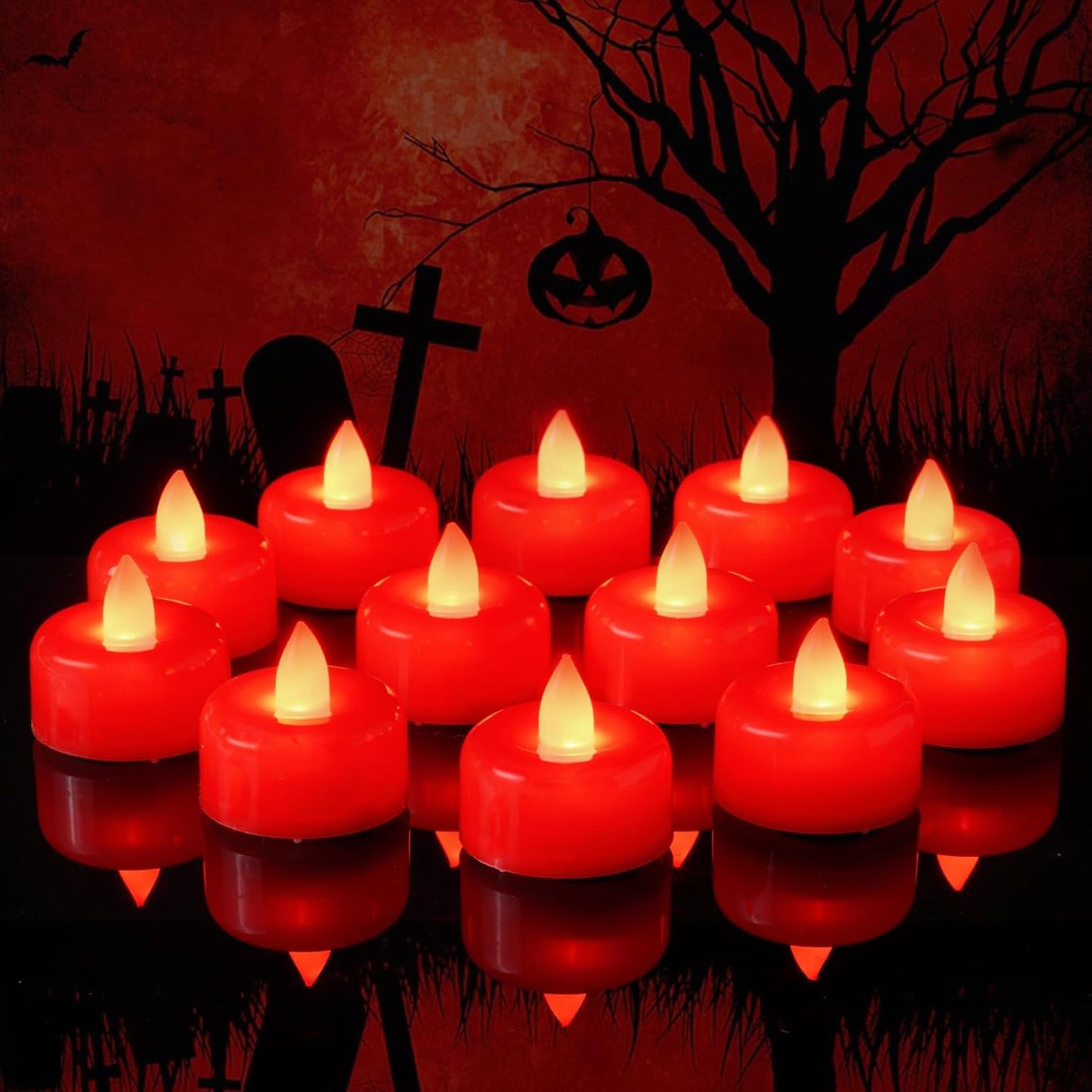 Amagic 24 Pack Red Flameless LED Tea Lights Candles Battery Operated, Electric Fake Tealight Candles for Votive, Wedding, Table Centerpiece, Party, Aniversary, Proposal, Halloween, Christmas