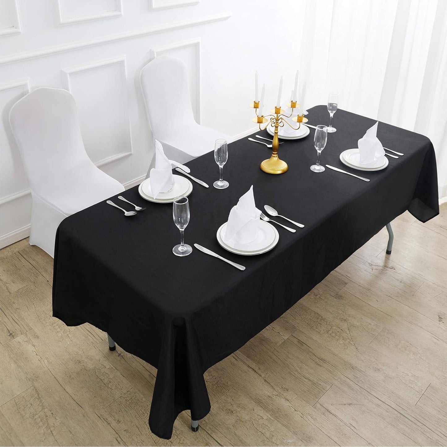 Rectangle Tablecloth 60x120 inch Washable Polyester Fabric Table Cloth for Wedding Party Dining Banquet Decoration（12 Pack 60x120, Black）