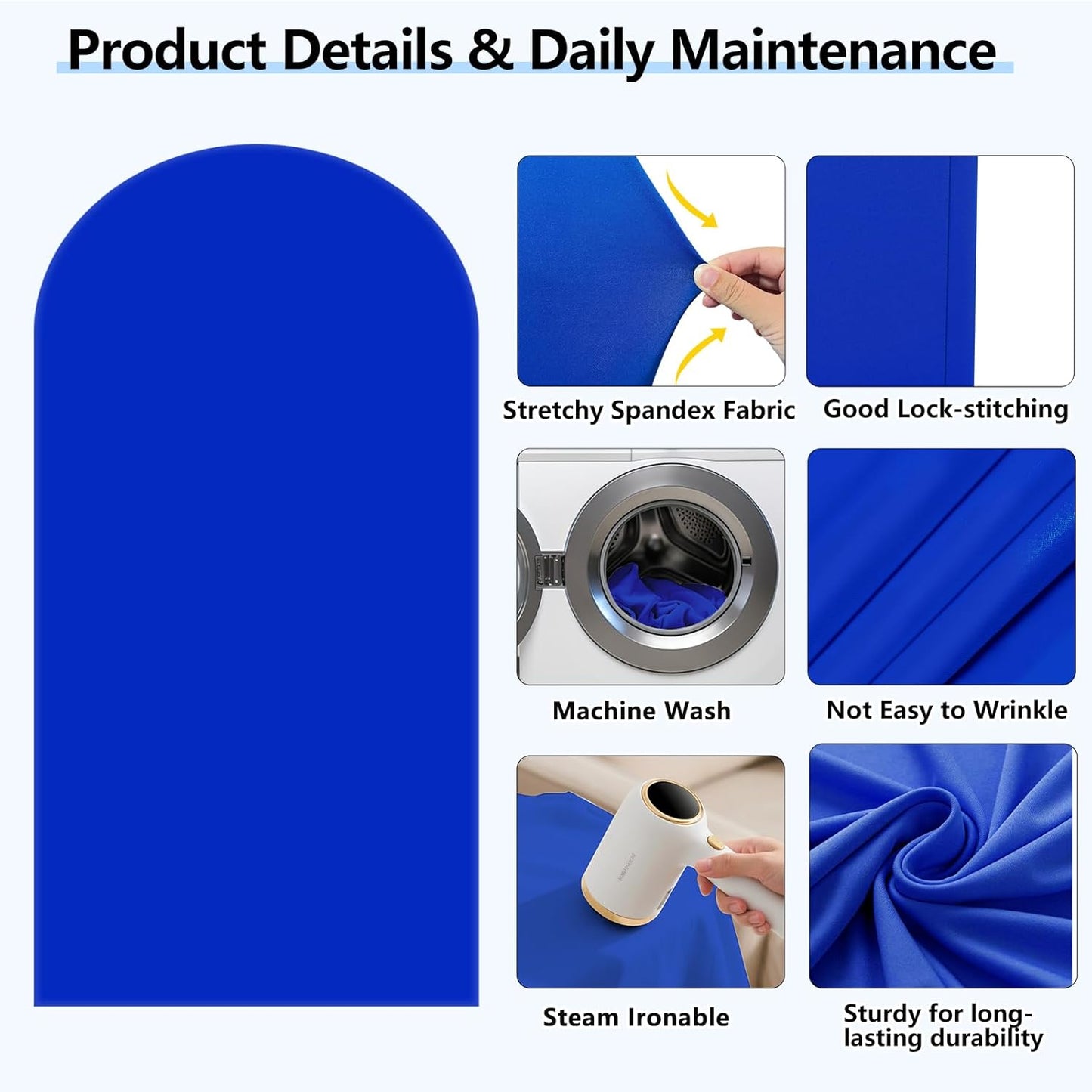 HEMMOTOP Blue Arch Cover 7.2 ft (No Arch Backdrop Stand), Spandex Wedding Balloon Stretchy Arch Backdrop for Photo, Round Top Stand Covers for Party Birthday Baby Shower Anniversary Decoration