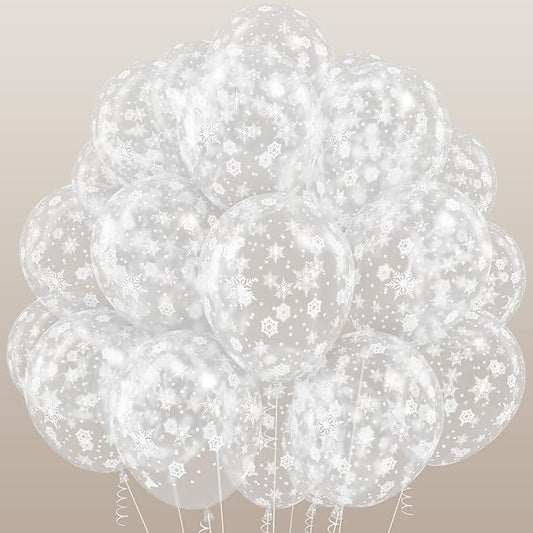 Snowflake Balloons 12 Inch Winter Wonderland Balloon Transparent Snowflake Latex Party Balloons Clear for Merry Christmas Xmas Snow Winter Baby Shower Princess Holiday Birthday Party Decoration