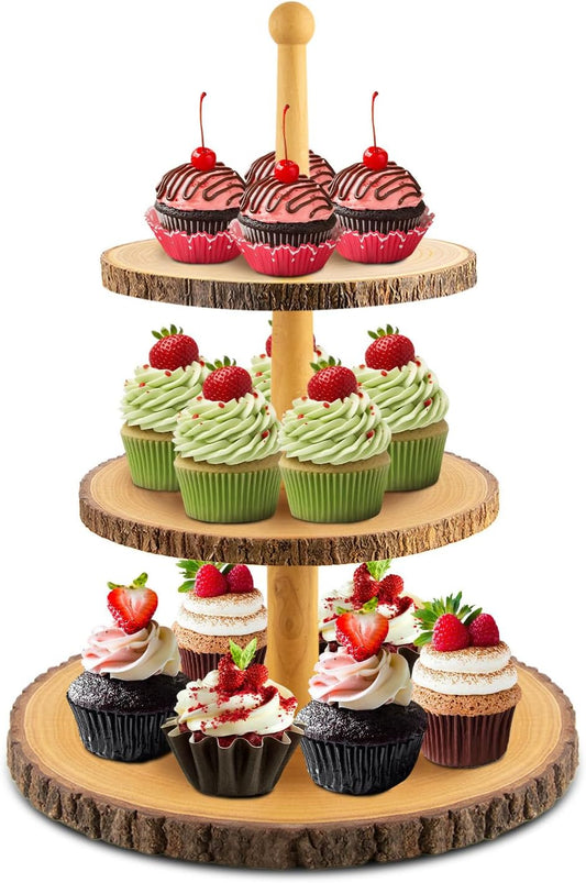 Cupcake Stand Wood Dessert Stands 3-Tier Wood Cupcake Stand - Elegant Farmhouse Dessert Display for Weddings, Baby Showers, Tea Parties, & More./Wedding Décor/Tea Party/Birthday/Graduation/Holiday.