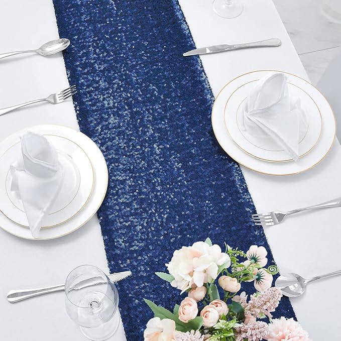 6 Packs 12 x 72 inches Navy Blue Sequin Table Runner, Glitter Runner for Birthday Party Supplies Decorations Wedding Bachelorette Holiday Celebration Bridal Shower Baby Shower