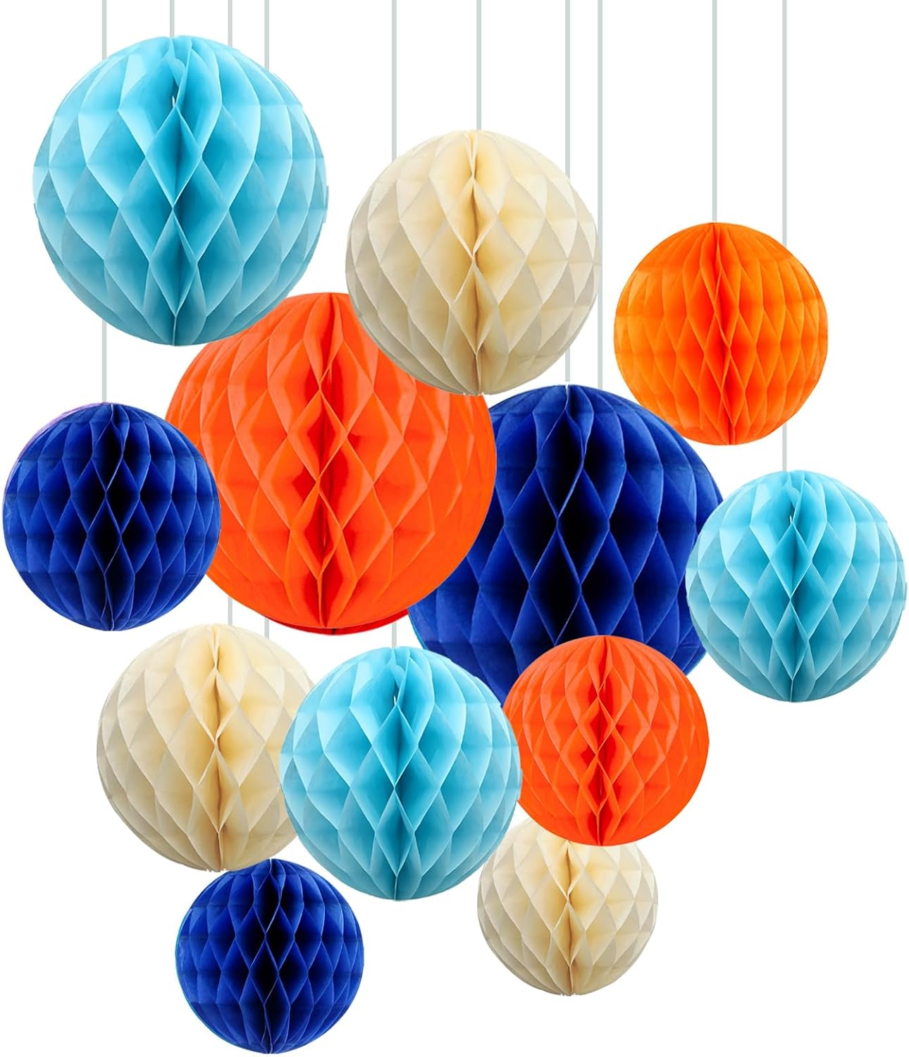 ZOOYOO 12Pcs 6" 10" Honeycomb Balls Decorations Hanging Tissue Paper Pom Poms for Graduation,Birthday,Theme Party Decor (Blue Orange)